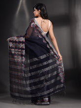 Load image into Gallery viewer, Black Cotton Blend Handwoven Saree With Nakshi Border
