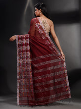 Load image into Gallery viewer, Maroon Cotton Blend Handwoven Saree With Nakshi Border
