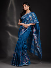 Load image into Gallery viewer, Sapphire Blue Cotton Blend Handwoven Saree With Nakshi Border
