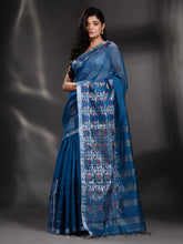 Load image into Gallery viewer, Sapphire Blue Cotton Blend Handwoven Saree With Nakshi Border
