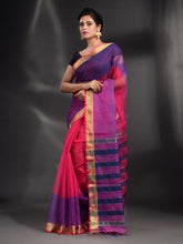 Load image into Gallery viewer, Fuchsia And Purple Cotton Blend Handwoven Saree With Zari Border
