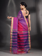 Load image into Gallery viewer, Fuchsia And Purple Cotton Blend Handwoven Saree With Zari Border
