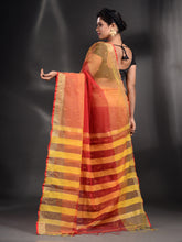 Load image into Gallery viewer, Red And Yellow Cotton Blend Handwoven Saree With Zari Border
