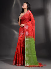 Load image into Gallery viewer, Red Cotton Blend Handwoven Saree With Geometric Border
