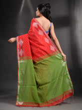 Load image into Gallery viewer, Red Cotton Blend Handwoven Saree With Geometric Border
