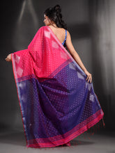 Load image into Gallery viewer, Fuchsia Cotton Blend Handwoven Saree With Geometric Border
