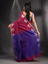 Load image into Gallery viewer, Magenta Cotton Blend Handwoven Saree With Geometric Border
