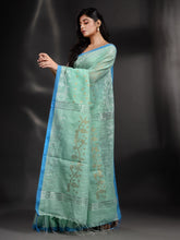 Load image into Gallery viewer, Sea Green Cotton Handwoven Saree With Texture Border

