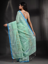 Load image into Gallery viewer, Sea Green Cotton Handwoven Saree With Texture Border

