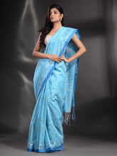 Load image into Gallery viewer, Sky Blue Cotton Handwoven Saree With Texture Border
