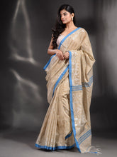 Load image into Gallery viewer, Beige Cotton Handwoven Saree With Texture Border
