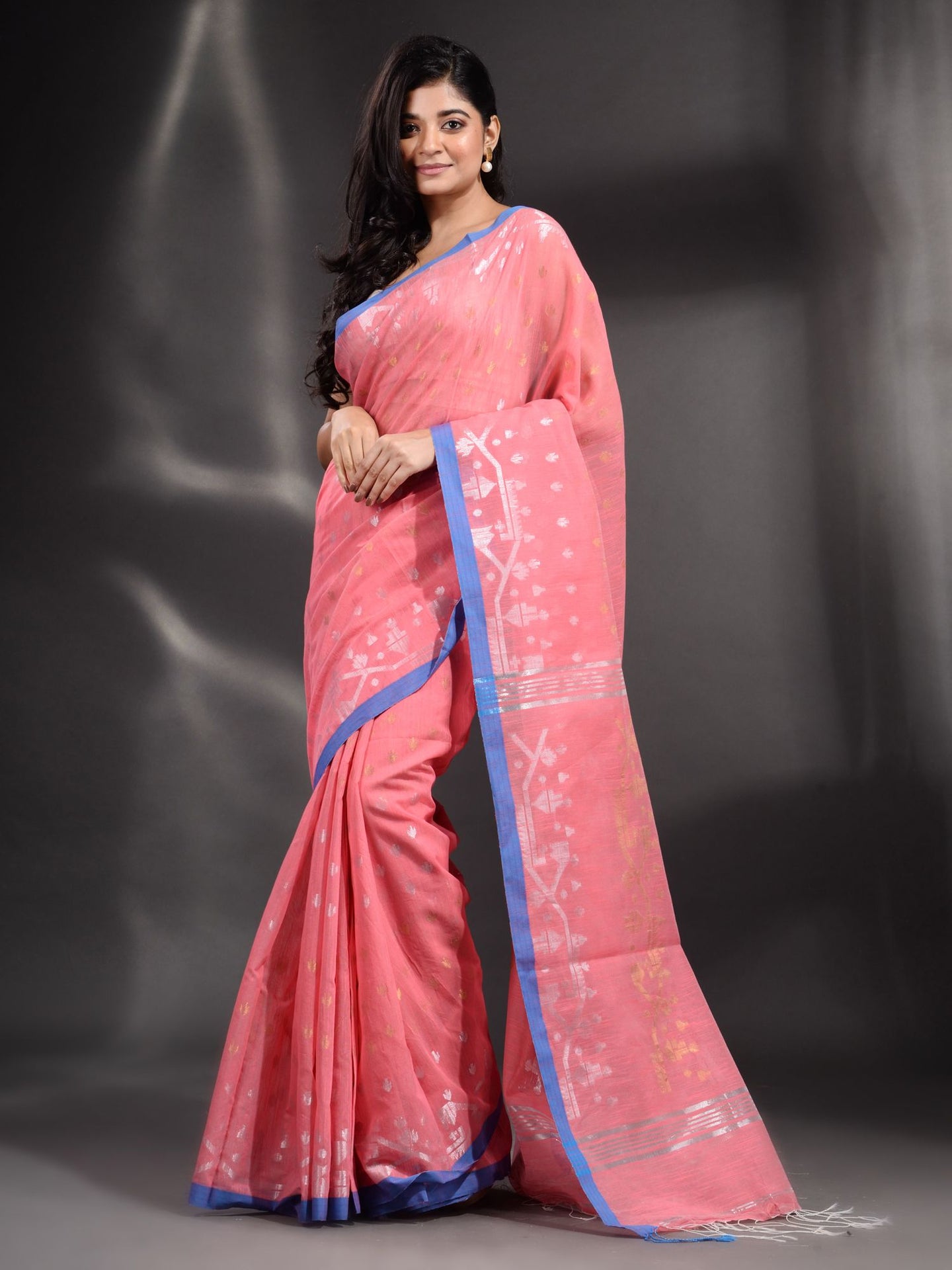Pink Cotton Handwoven Saree With Texture Border