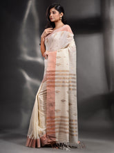 Load image into Gallery viewer, White Cotton Handwoven Saree With Zari Border
