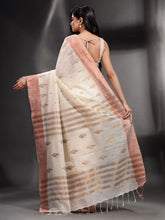Load image into Gallery viewer, White Cotton Handwoven Saree With Zari Border
