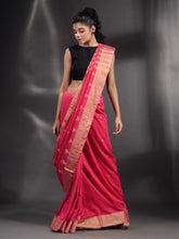 Load image into Gallery viewer, Hot Pink Cotton Handwoven Saree With Zari Border
