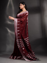 Load image into Gallery viewer, Maroon Cotton Handwoven Saree With Zari Border
