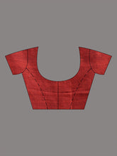 Load image into Gallery viewer, Red And Teal Cotton Handwoven Saree With Stripe Pallu
