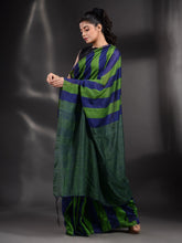 Load image into Gallery viewer, Green And Blue Cotton Handwoven Saree With Stripe Pallu
