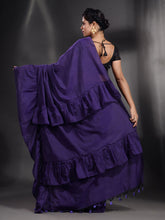 Load image into Gallery viewer, Purple Cotton Handwoven Ruffle Saree
