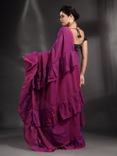 Load image into Gallery viewer, Purple Cotton Handwoven Ruffle Saree
