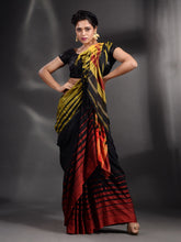 Load image into Gallery viewer, Black Cotton Handwoven Saree With Stripe Border
