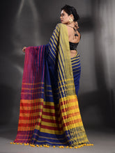 Load image into Gallery viewer, Royal Blue Cotton Handwoven Saree With Stripe Border

