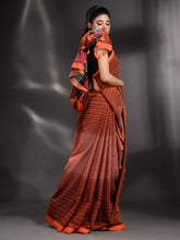 Load image into Gallery viewer, Brown Cotton Handwoven Saree With Stripe Design

