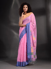 Load image into Gallery viewer, Pink Cotto Handspun Handwoven Saree With Dual Border
