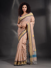 Load image into Gallery viewer, Beige Cotton Handspun Handwoven Saree With Stripe Border
