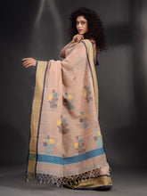 Load image into Gallery viewer, Beige Cotton Handspun Handwoven Saree With Stripe Border
