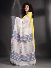 Load image into Gallery viewer, Off White Cotton Handspun Handwoven Saree With Dual Border
