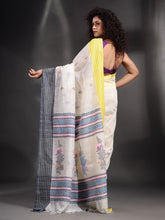 Load image into Gallery viewer, Off White Cotton Handspun Handwoven Saree With Dual Border

