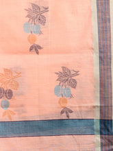 Load image into Gallery viewer, Peach Cotton Handspun Handwoven Saree With Stripe Border
