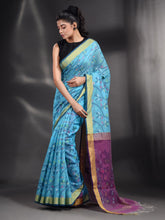 Load image into Gallery viewer, Sky Blue Cotton Handspun Handwoven Saree With Nakshi Design
