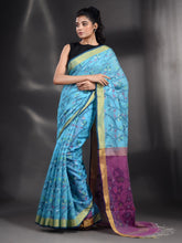 Load image into Gallery viewer, Sky Blue Khadi Handwoven Saree With Nakshi Design
