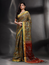 Load image into Gallery viewer, Light Brown Cotton Handspun Handwoven Saree With Nakshi Design
