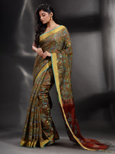Load image into Gallery viewer, Light Brown Cotton Handspun Handwoven Saree With Nakshi Design

