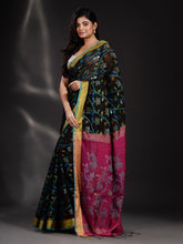 Load image into Gallery viewer, Black Cotton Handspun Handwoven Saree With Nakshi Design
