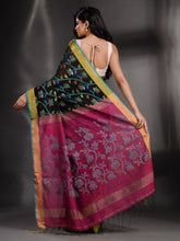 Load image into Gallery viewer, Black Khadi Handwoven Saree With Nakshi Design
