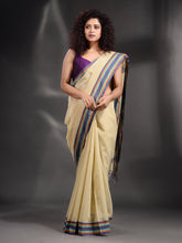 Load image into Gallery viewer, Off White Khadi Handwoven Saree With Multicolor Border
