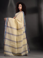 Load image into Gallery viewer, Off White Cotton Handspun Handwoven Saree With Multicolor Border
