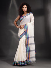 Load image into Gallery viewer, White Cotton Handspun Handwoven Saree With Multicolor Border
