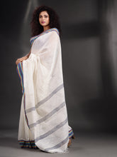 Load image into Gallery viewer, White Cotton Handspun Handwoven Saree With Multicolor Border
