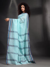 Load image into Gallery viewer, Sky Blue Cotton Handspun Handwoven Saree With Multicolor Border

