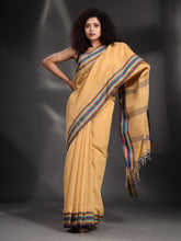 Load image into Gallery viewer, Yellow Cotton Handspun Handwoven Saree With Multicolor Border
