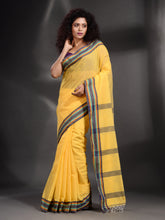 Load image into Gallery viewer, Yellow Cotton Handspun Handwoven Saree With Multicolor Border
