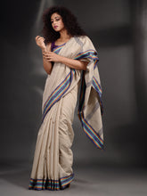 Load image into Gallery viewer, Off White Cotton Handspun Handwoven Saree With Multicolor Border
