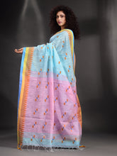Load image into Gallery viewer, Sky Blue Khadi Handwoven Saree With Temple Border

