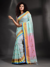 Load image into Gallery viewer, Sky Blue Cotton Handspun  Handwoven Saree With Temple Border
