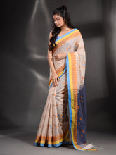 Load image into Gallery viewer, Autumn White Cotton Handspun Handwoven Saree With Temple Border
